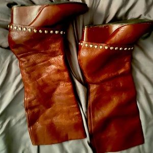Brown wedge boots